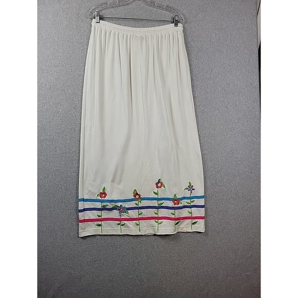 Bechamel 100% Cotton White Floral Embroidered Pull On Maxi Skirt Women's Large - Picture 6 of 10
